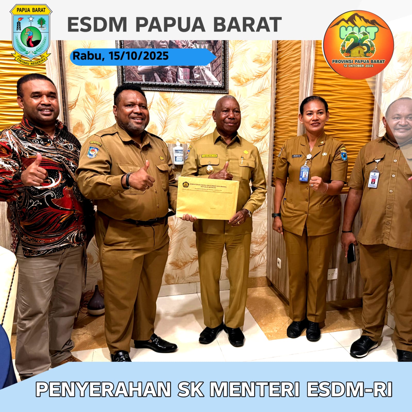 Dinas ESDM Papua Barat Terima SK Mentri ESDM RI, Perkuat Pemanfaatan Sumber Daya Lokal